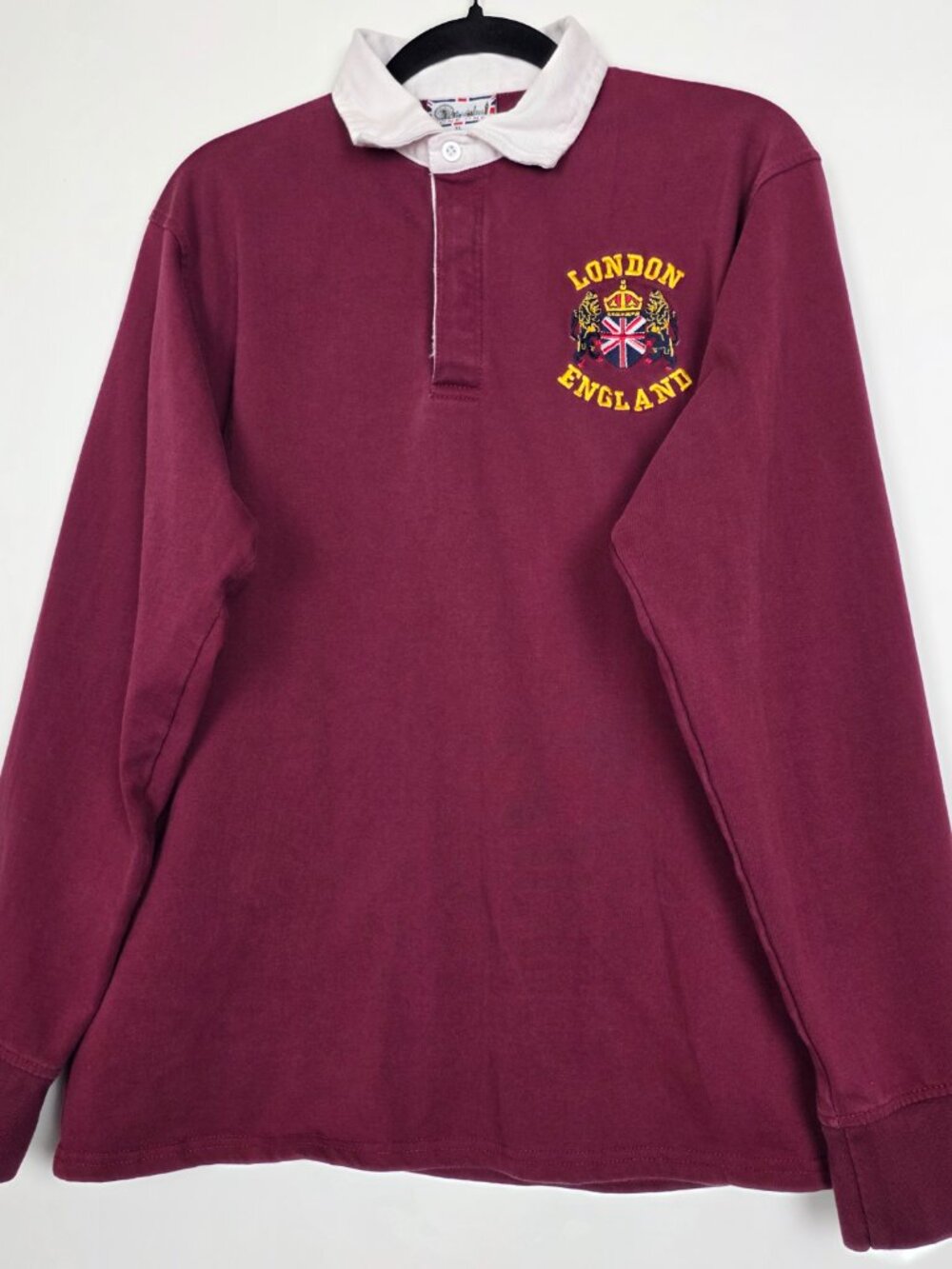Zone One London England Rugby Preppy Mens XL Long Sleeve Red Polo Shirt